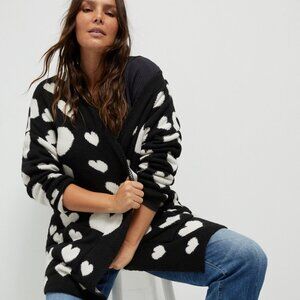 Anthropologie 1X Maeve Halley Heart Print Intarsia Cardigan Sweater